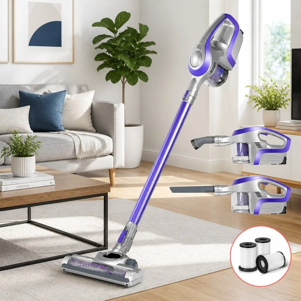 Cordless Stick Vacuum Cleaner Handheld Bagless HEPA Filter 150W Red