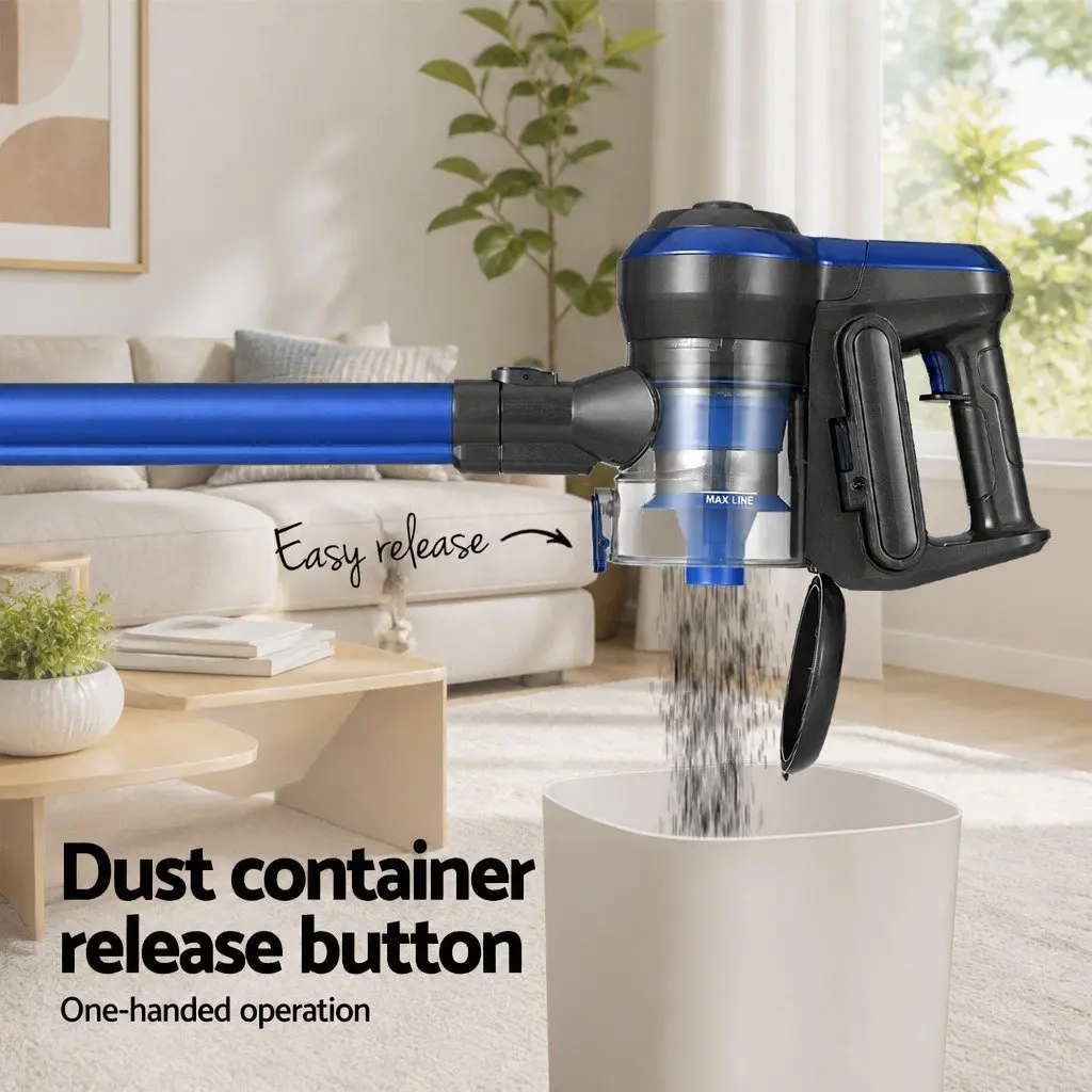 Stick Vacuum Cleaner Cordless Handheld for Home Cleaning Blue 250W HEPA Filter