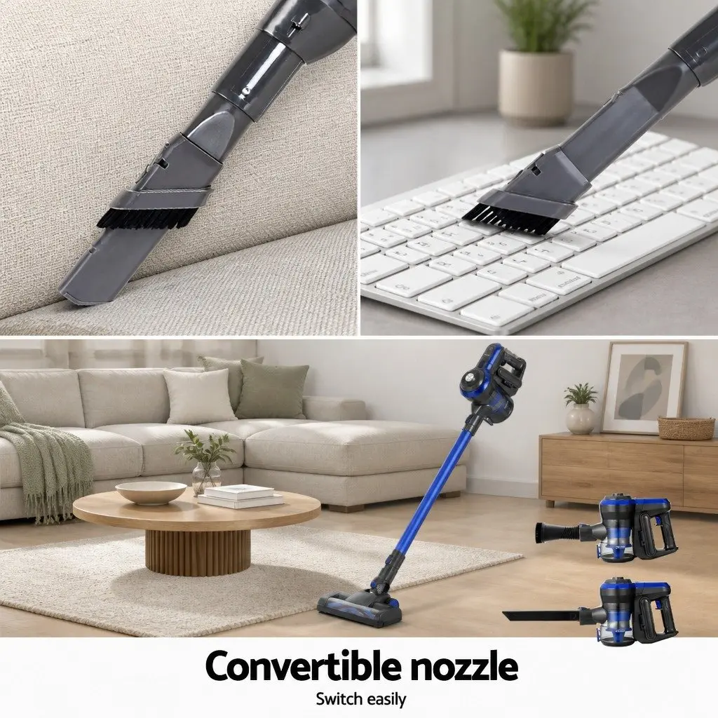 Stick Vacuum Cleaner Cordless Handheld for Home Cleaning Blue 250W HEPA Filter