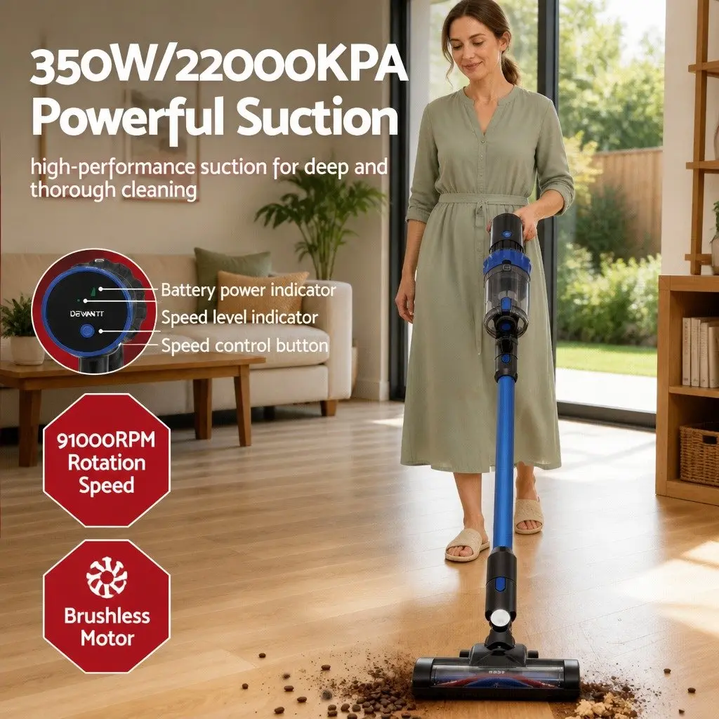 Cordless Stick Vacuum Cleaner for Home Use Lightweight Bagless Blue