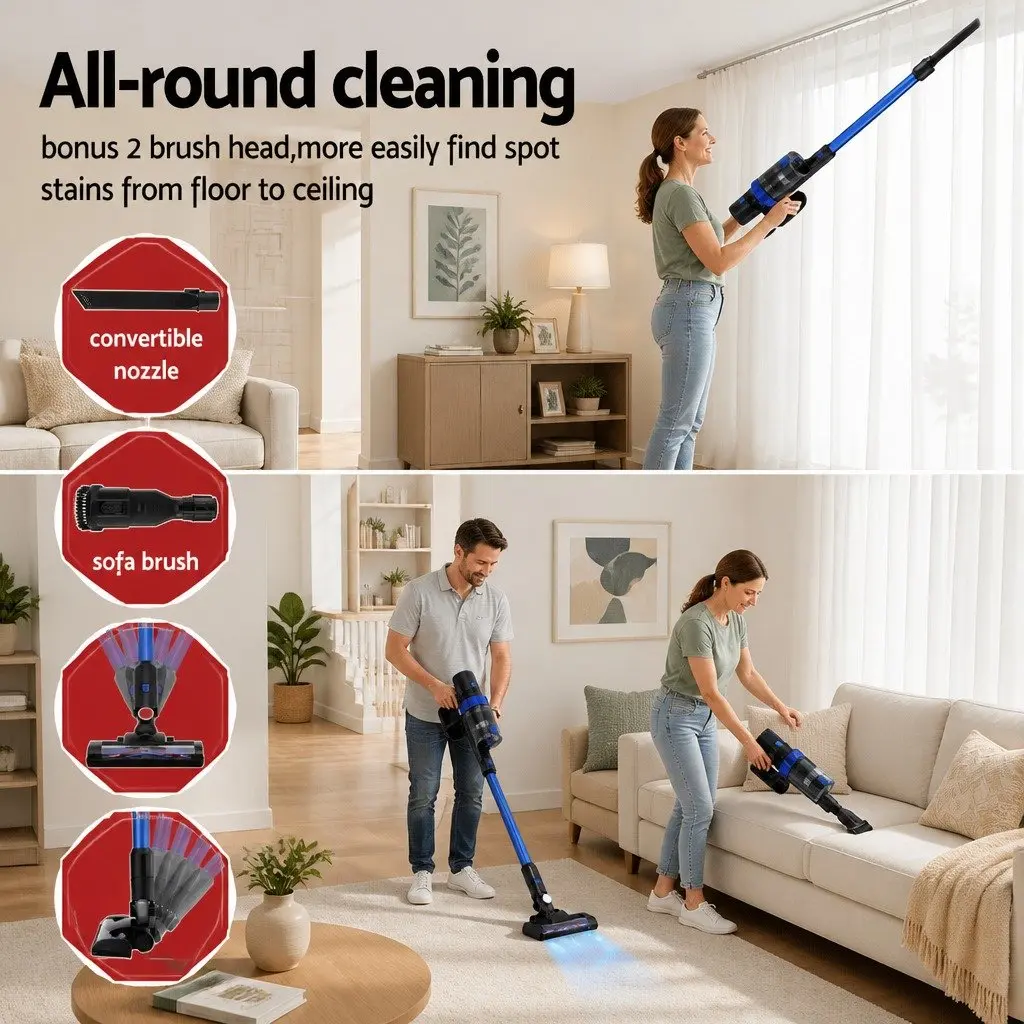 Cordless Stick Vacuum Cleaner for Home Use Lightweight Bagless Blue