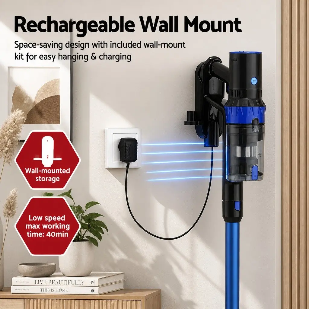 Cordless Stick Vacuum Cleaner for Home Use Lightweight Bagless Blue