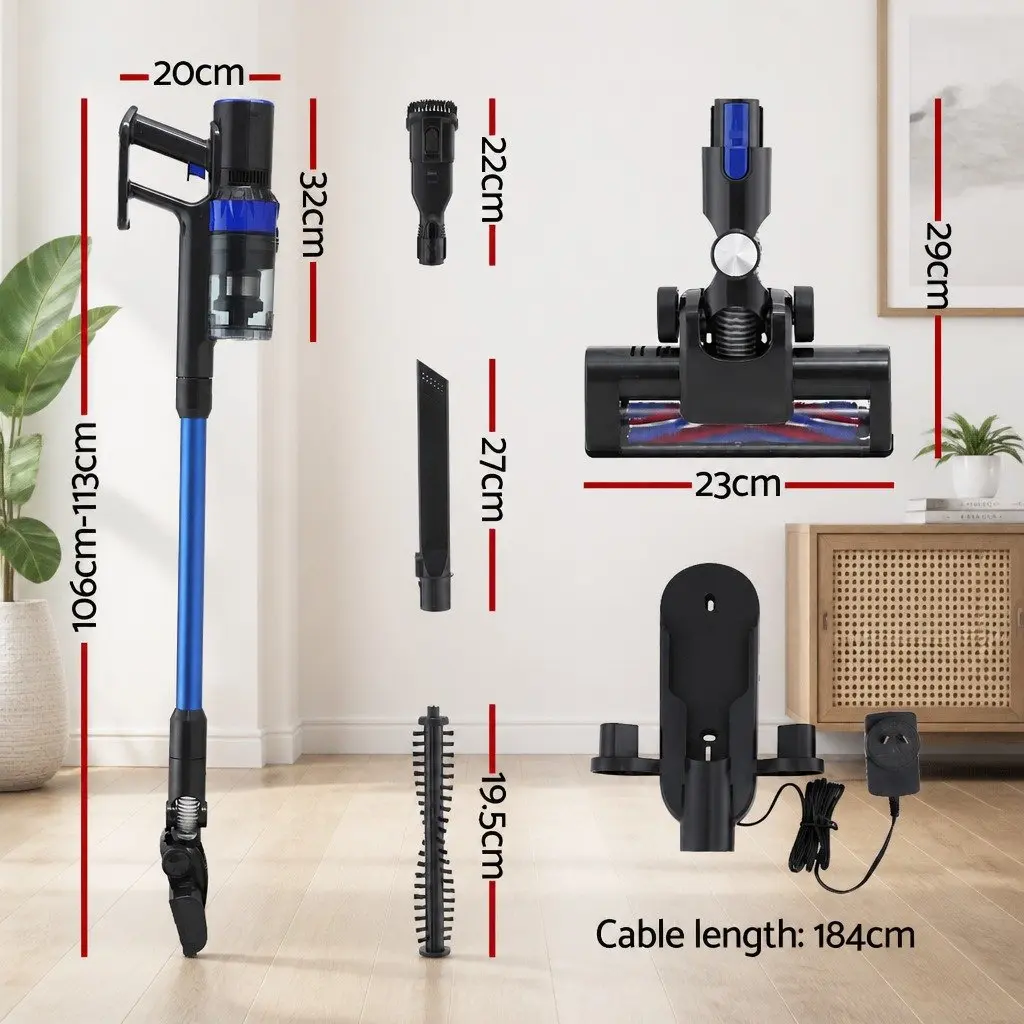 Cordless Stick Vacuum Cleaner for Home Use Lightweight Bagless Blue
