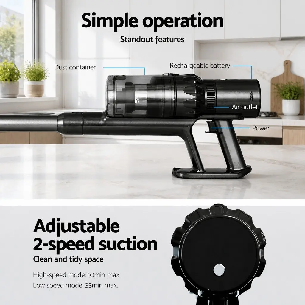 Stick Vacuum Cleaner Cordless Handheld Hard Floor Cleaning Grey