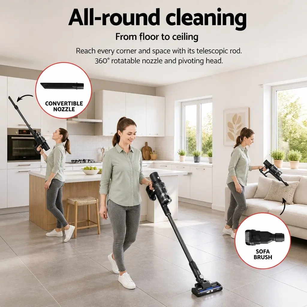 Stick Vacuum Cleaner Cordless Handheld Hard Floor Cleaning Grey