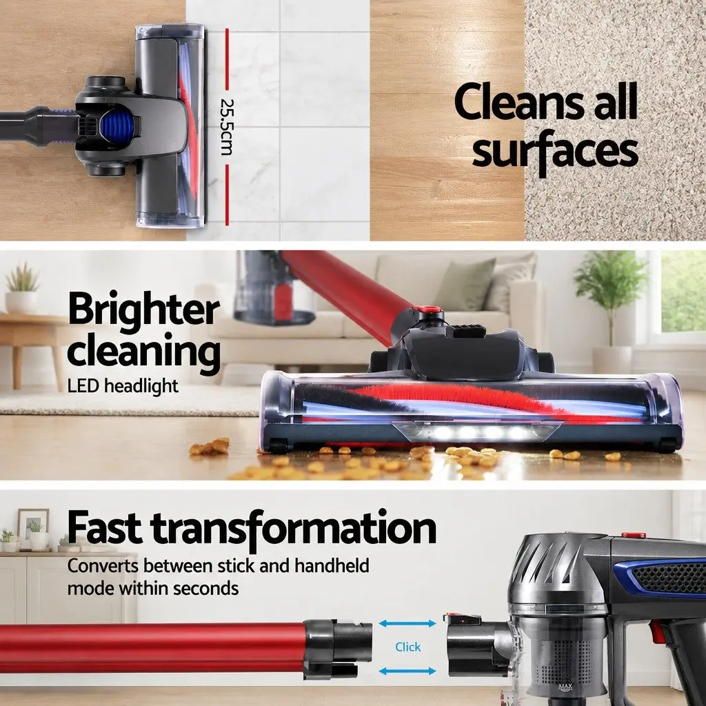 Cordless Stick Vacuum Cleaner Handheld Portable for Home Red