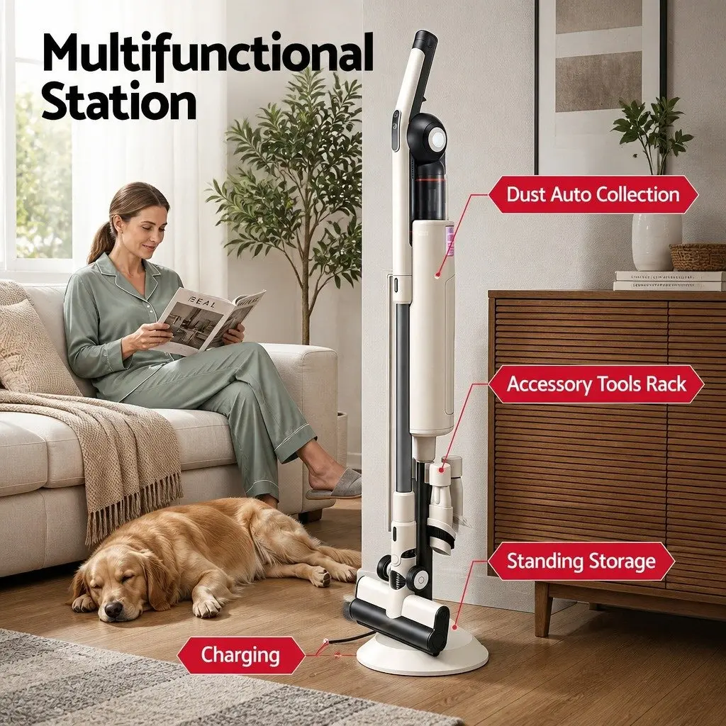 Cordless Vacuum Cleaner Auto-Empty Dust Station for Home 18kPa Suction