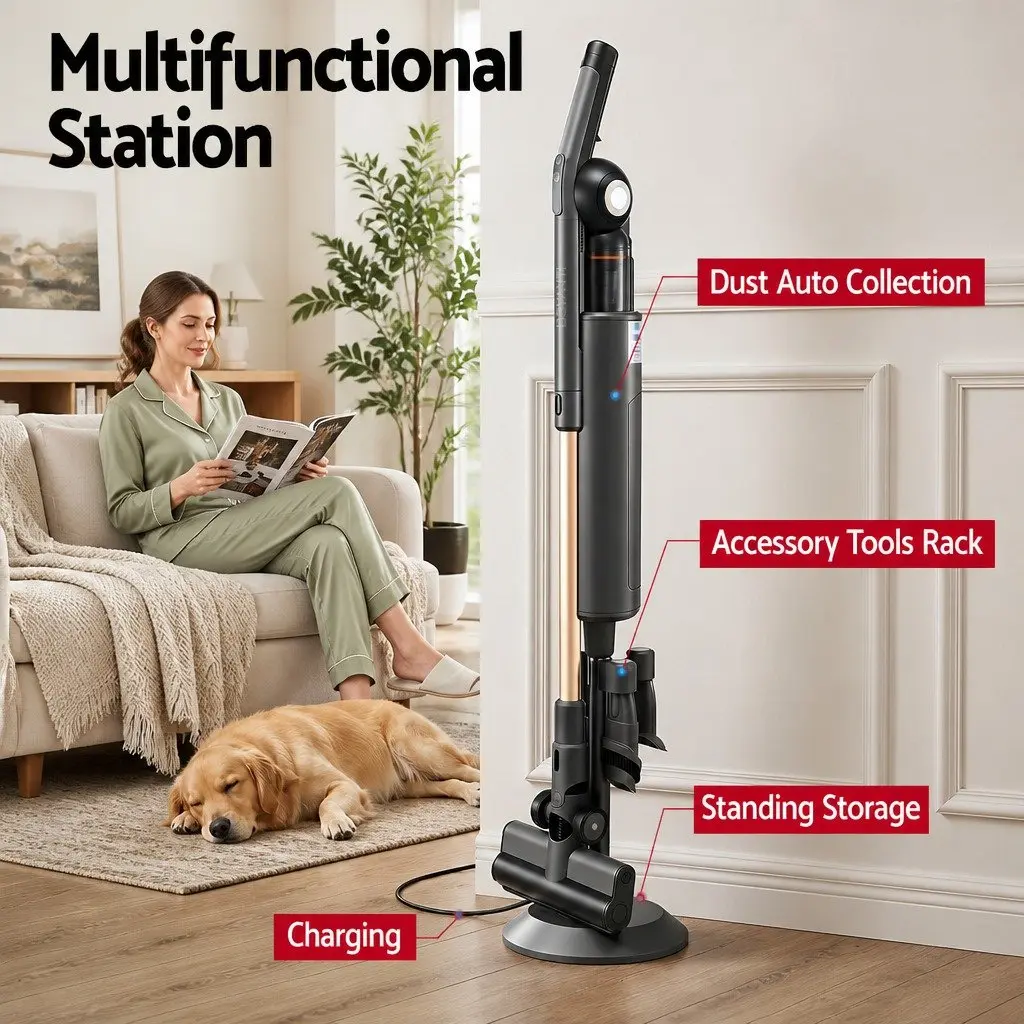 Cordless Stick Vacuum Cleaner for Home 40 Minutes Runtime with Auto-Empty Dust Station and LED Motorized Brush Head