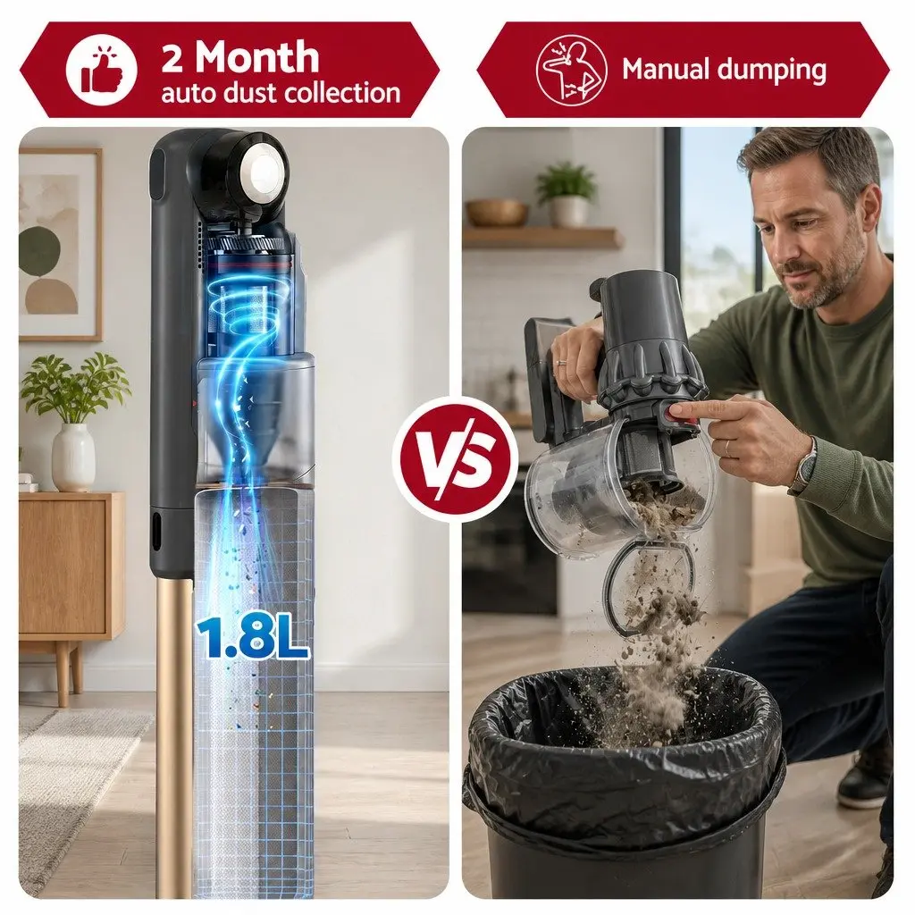 Cordless Stick Vacuum Cleaner for Home 40 Minutes Runtime with Auto-Empty Dust Station and LED Motorized Brush Head
