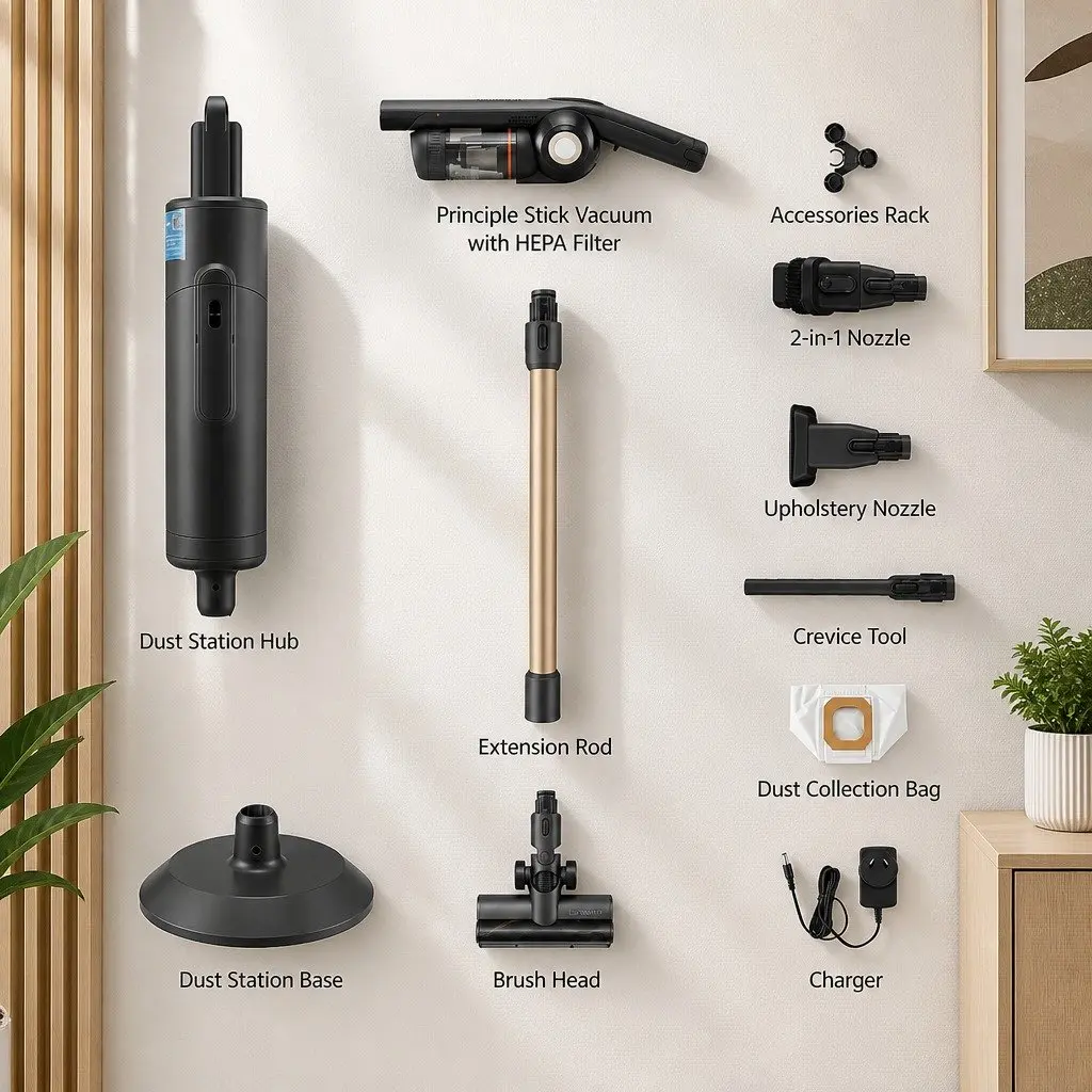 Cordless Stick Vacuum Cleaner for Home 40 Minutes Runtime with Auto-Empty Dust Station and LED Motorized Brush Head