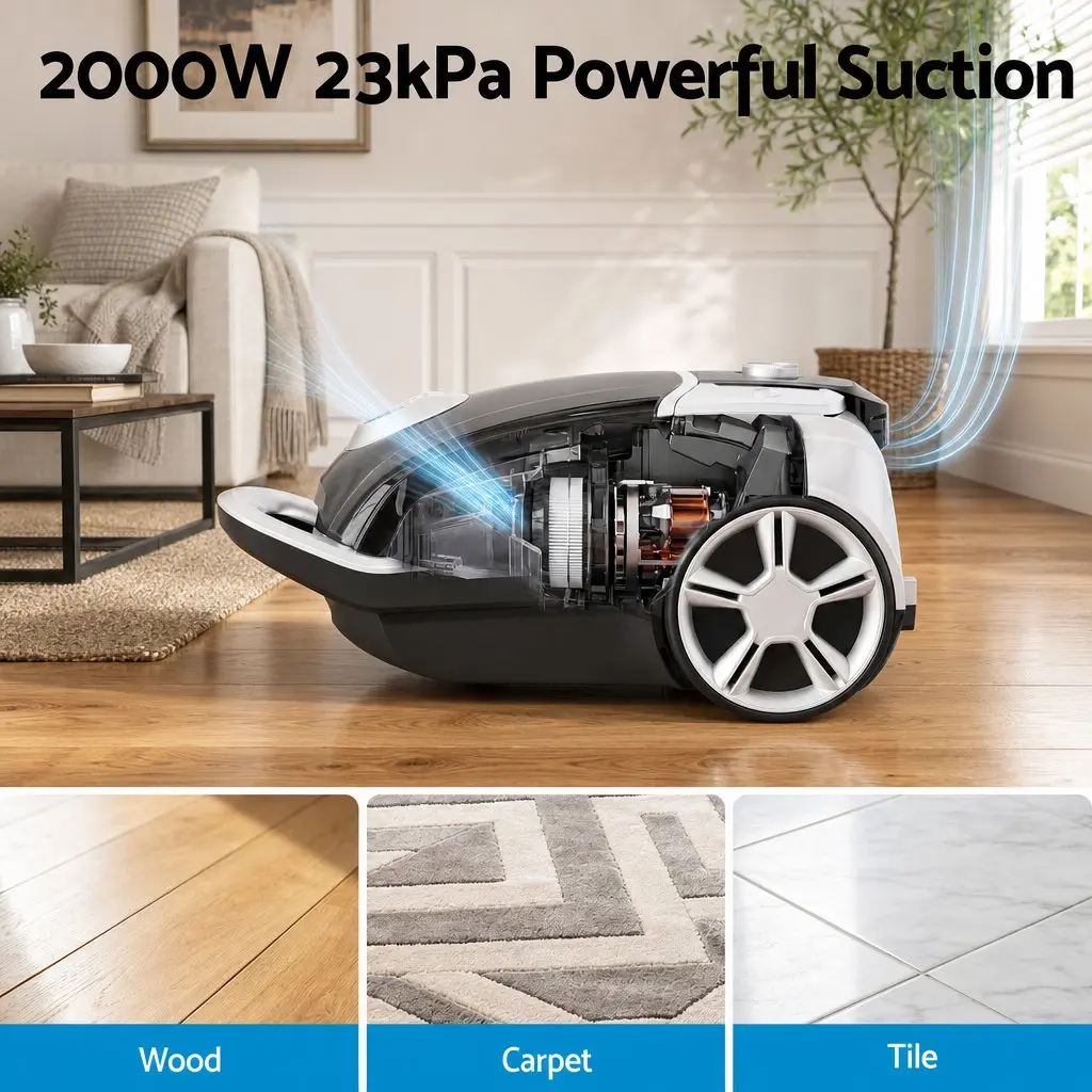 Bagged Canister Vacuum Cleaner Powerful Suction Carpet Wood Tile Floor Home