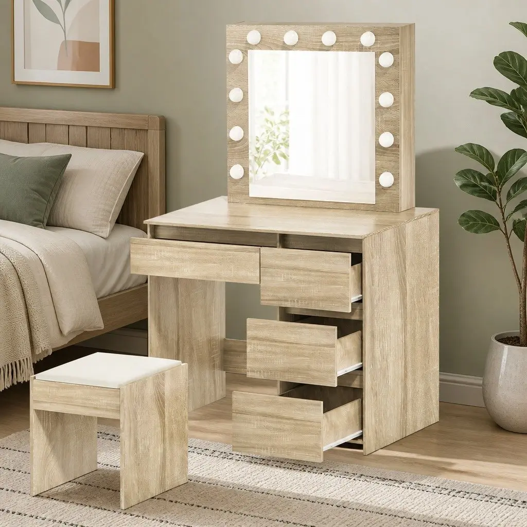 Dressing Table Vanity Set with Adjustable LED Mirror