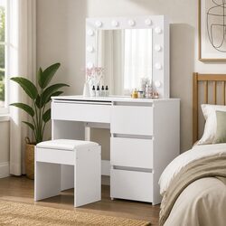 Dressing Table Vanity Set Specifications: LED Mirror and Stool