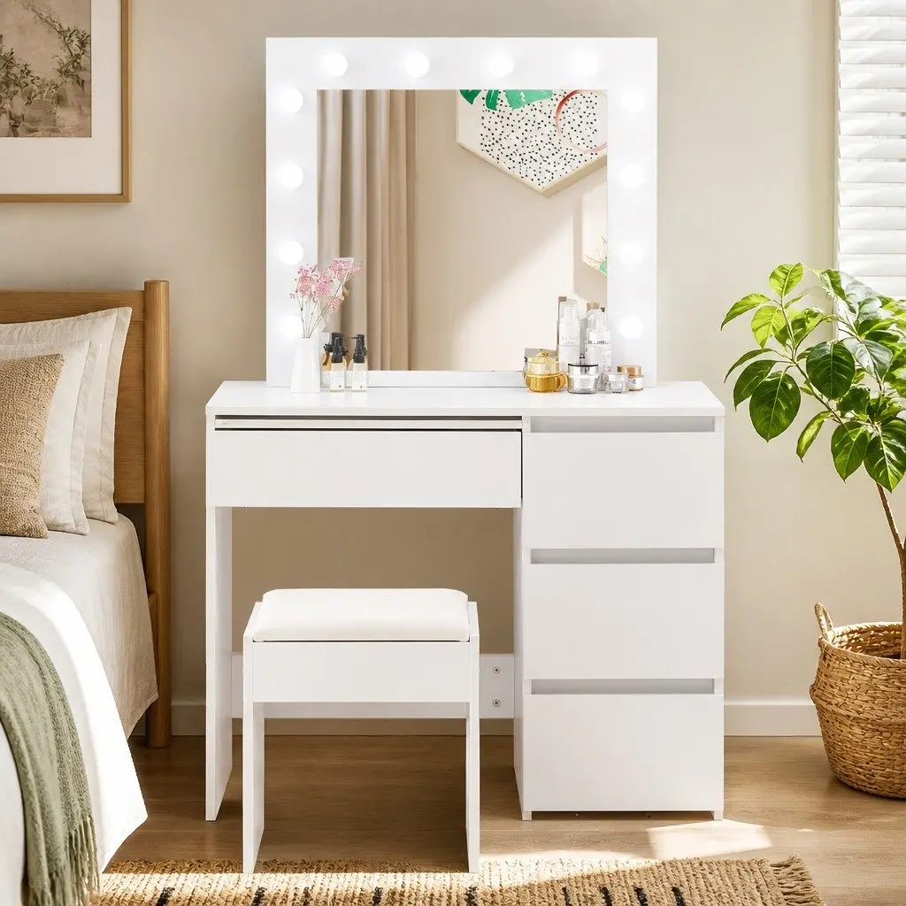 Dressing Table Vanity Set with LED Mirror Stool Makeup Storage Bedroom Furniture