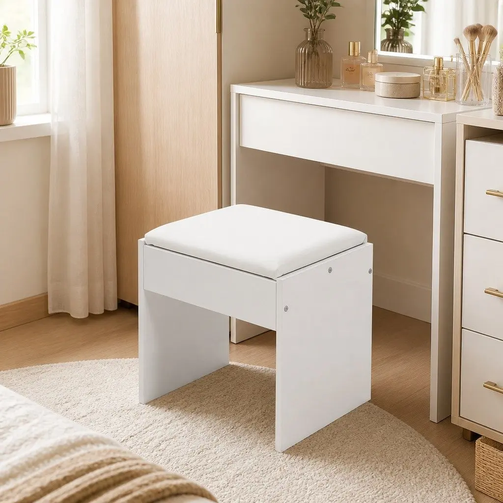 Dressing Table Set with LED Mirror Makeup Vanity Stool Storage Drawers