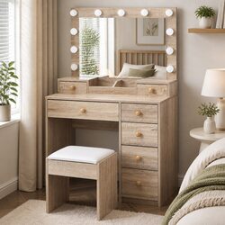 Dressing Table with LED Mirror and Padded Stool Specifications