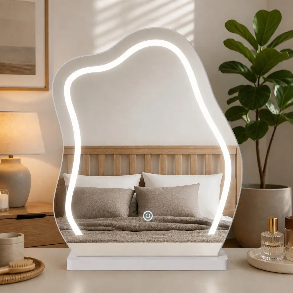 Dressing Table Set with LED Mirror and Stool for Bedroom Storage 80cm x 40cm x 131cm