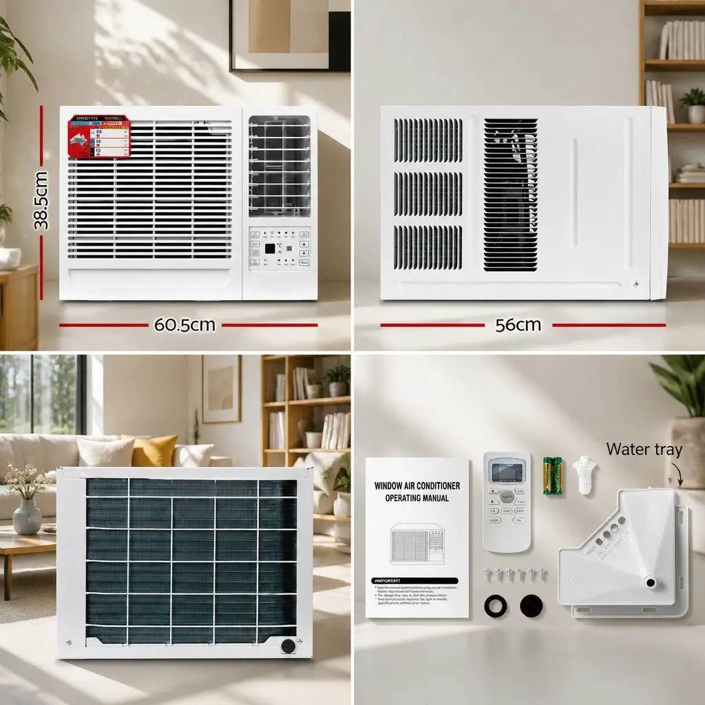 Window Air Conditioner 2.7kW Portable Cooling Unit LED Control Remote White