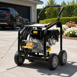 Petrol High Pressure Washer 3000psi 20M Hose 5 Nozzles Wheeled Portable Cleaner
