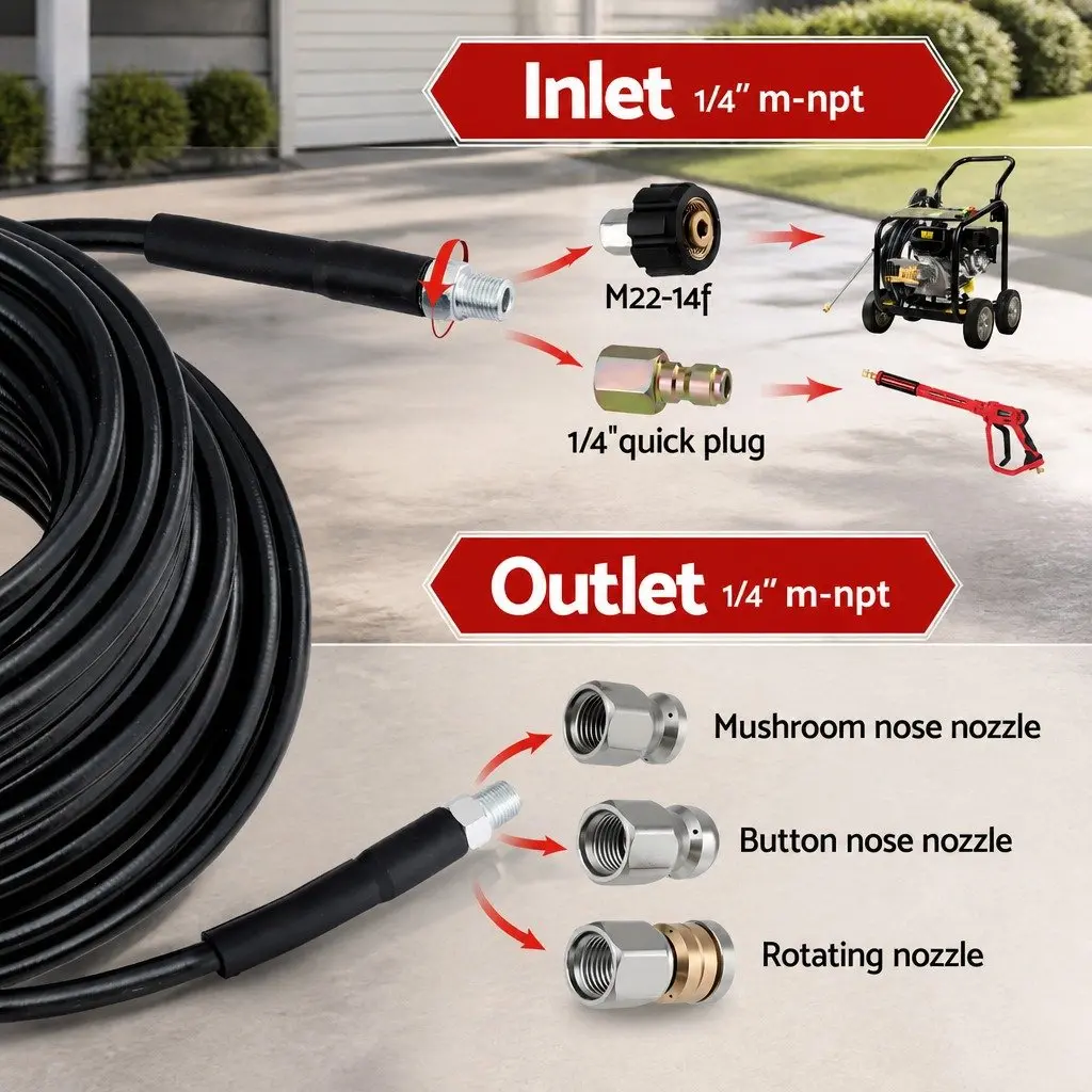 Pressure Washer Sewer Jetting Hose Kit 30M for Drain Cleaning 5800PSI