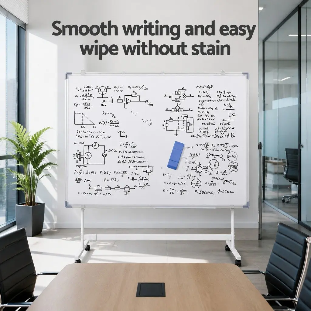 90x120cm Double-Sided Magnetic Whiteboard with Lockable Wheels Yellow Erase