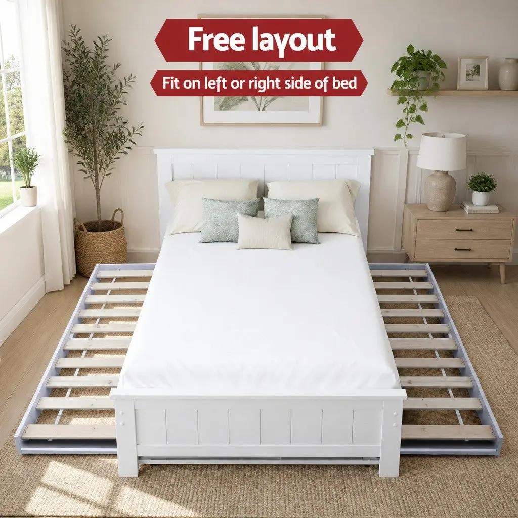 King Single Bed Frame with Trundle and Shelf
