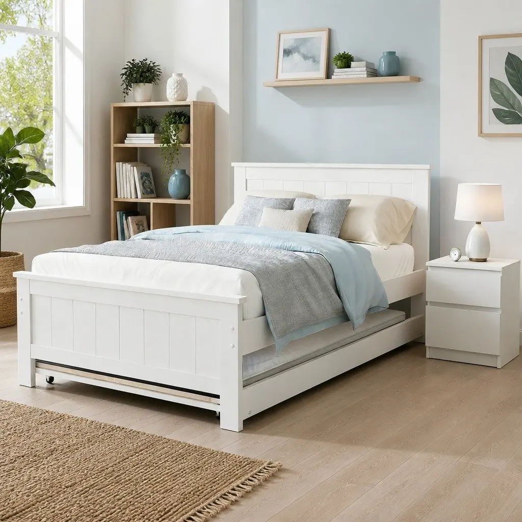King Single Bed Frame with Trundle and Table