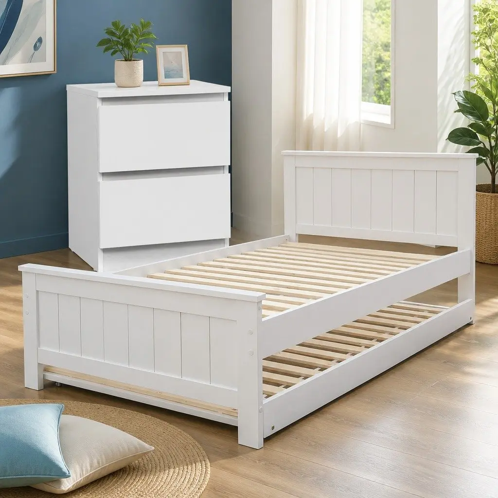 King Single Bed Frame with Trundle and Table