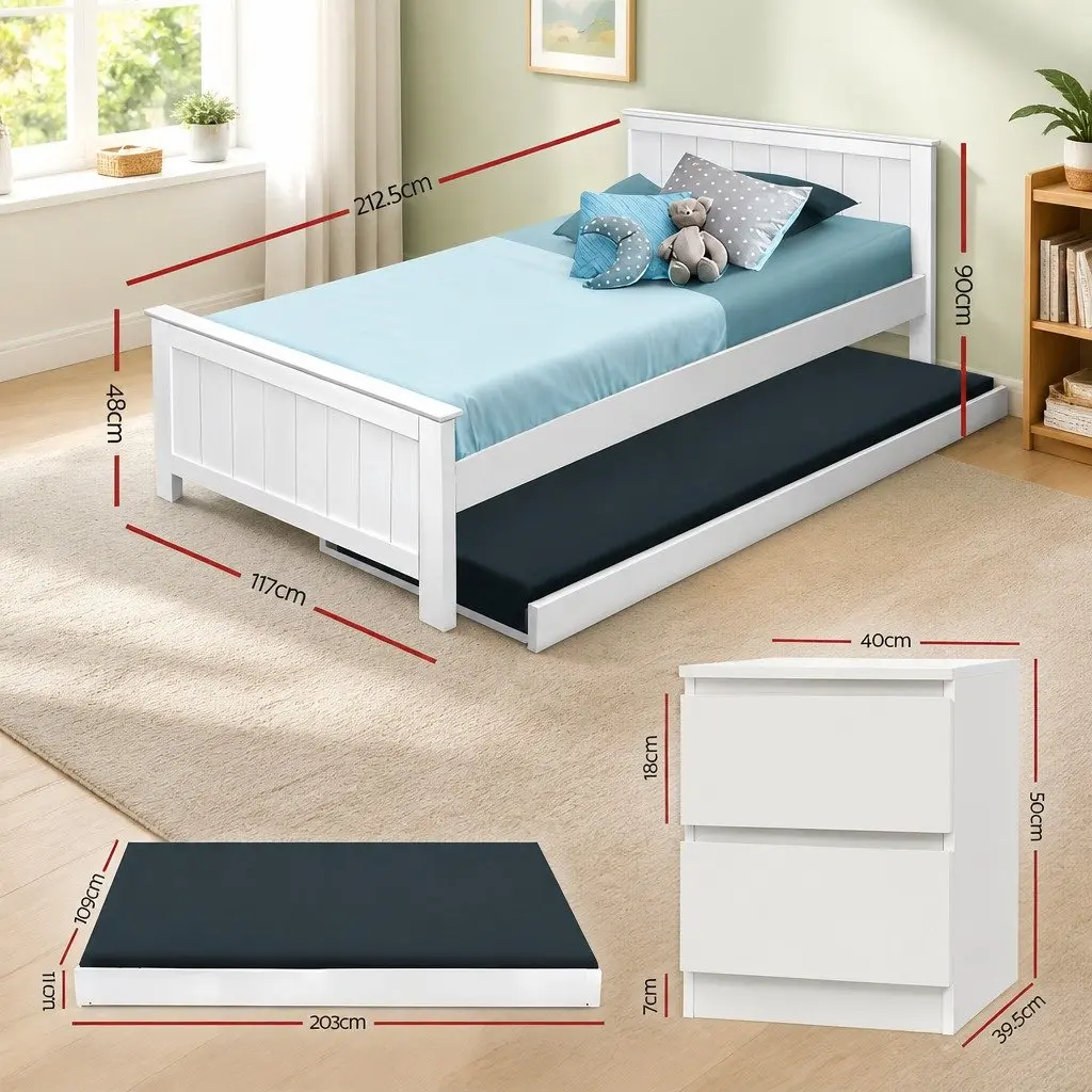King Single Bed Frame with Trundle and Table