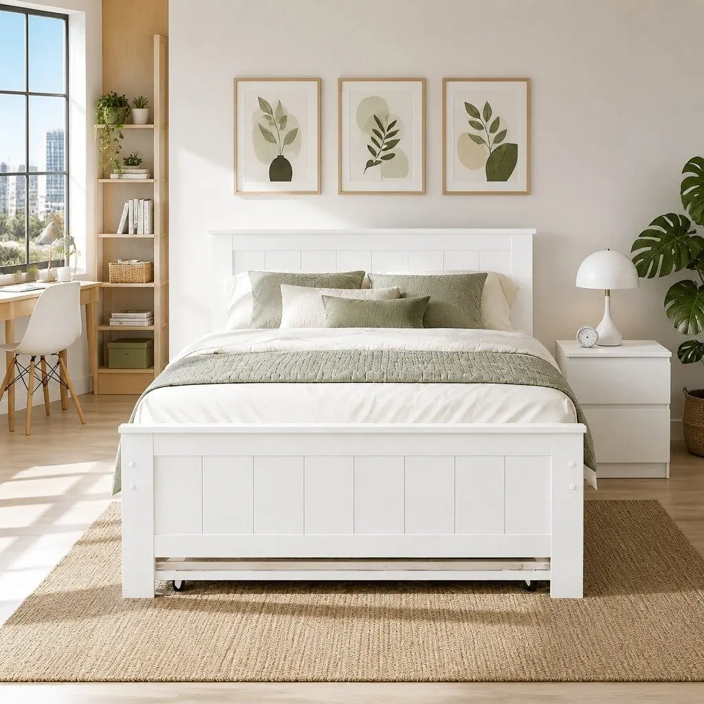 King Single Bed Frame with Trundle and Table