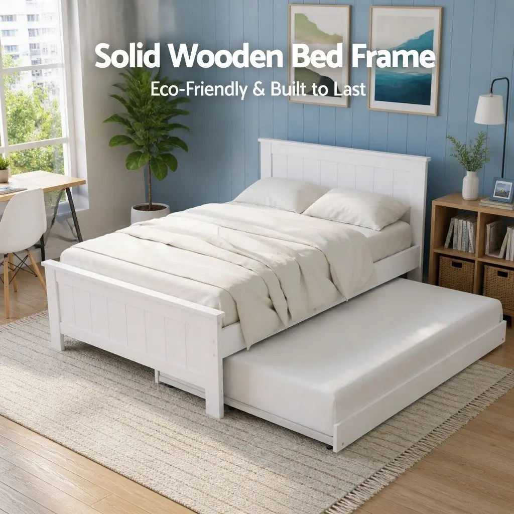 King Single Bed Frame with Trundle and Table