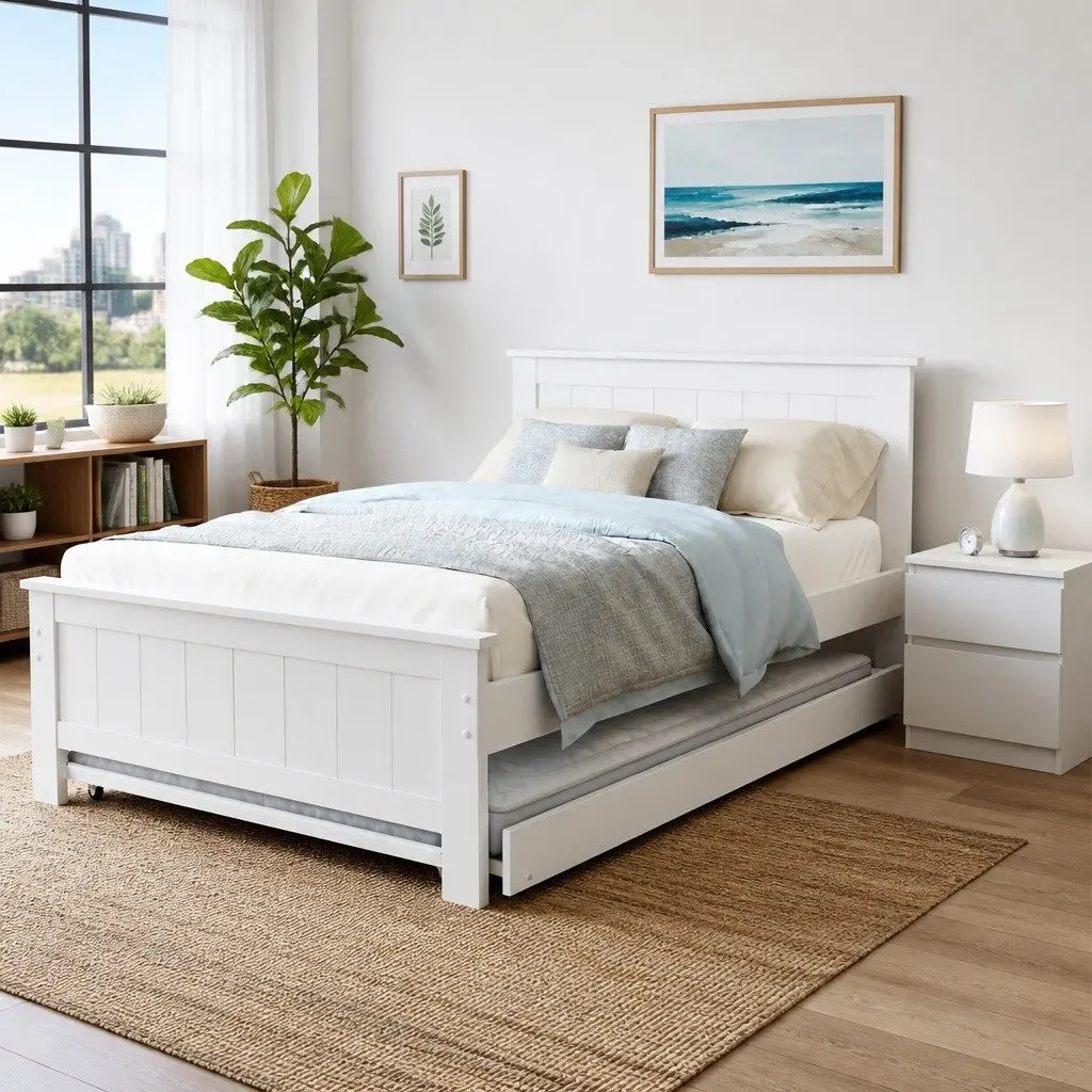 King Single Bed Frame with Trundle and Table