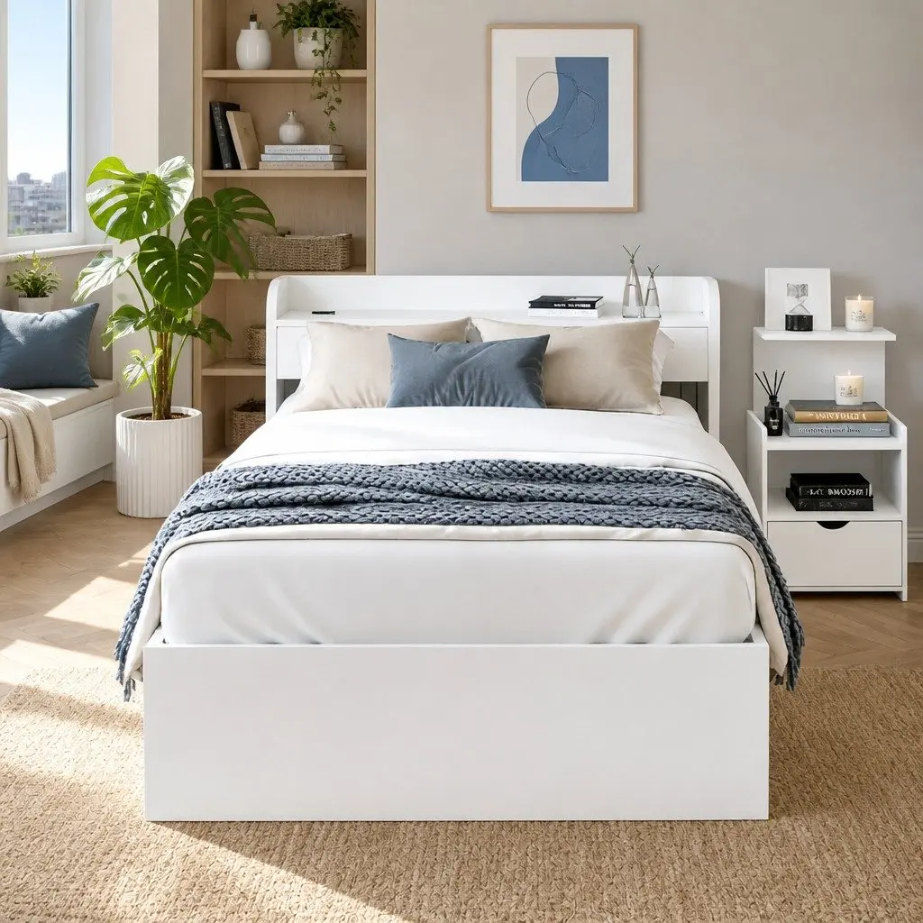 Single Bed Frame with Charging Ports & Table