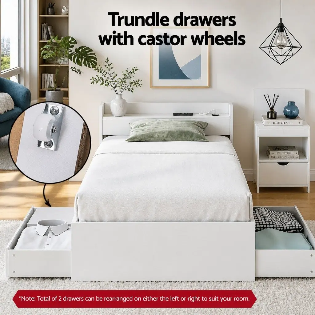 Single Bed Frame with Charging Ports & Table