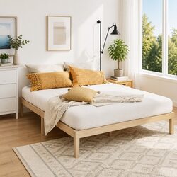 Double Bed Frame: Pinewood, Dimensions 190x142x36 cm