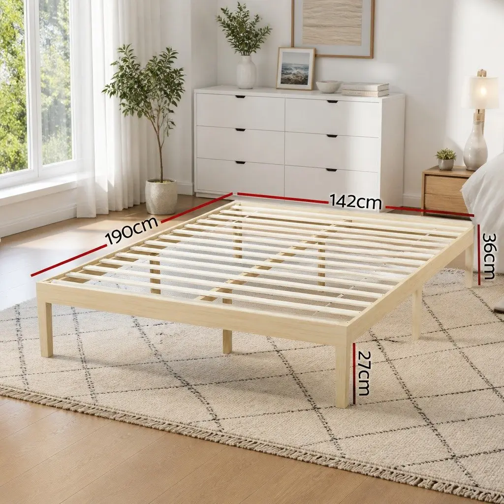 Double Bed Frame Wooden Slatted Base Pine Timber Platform Bedroom Furniture