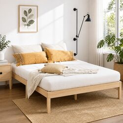 Queen Bed Frame: Pinewood, 205x157x36 cm, 300 kg Capacity