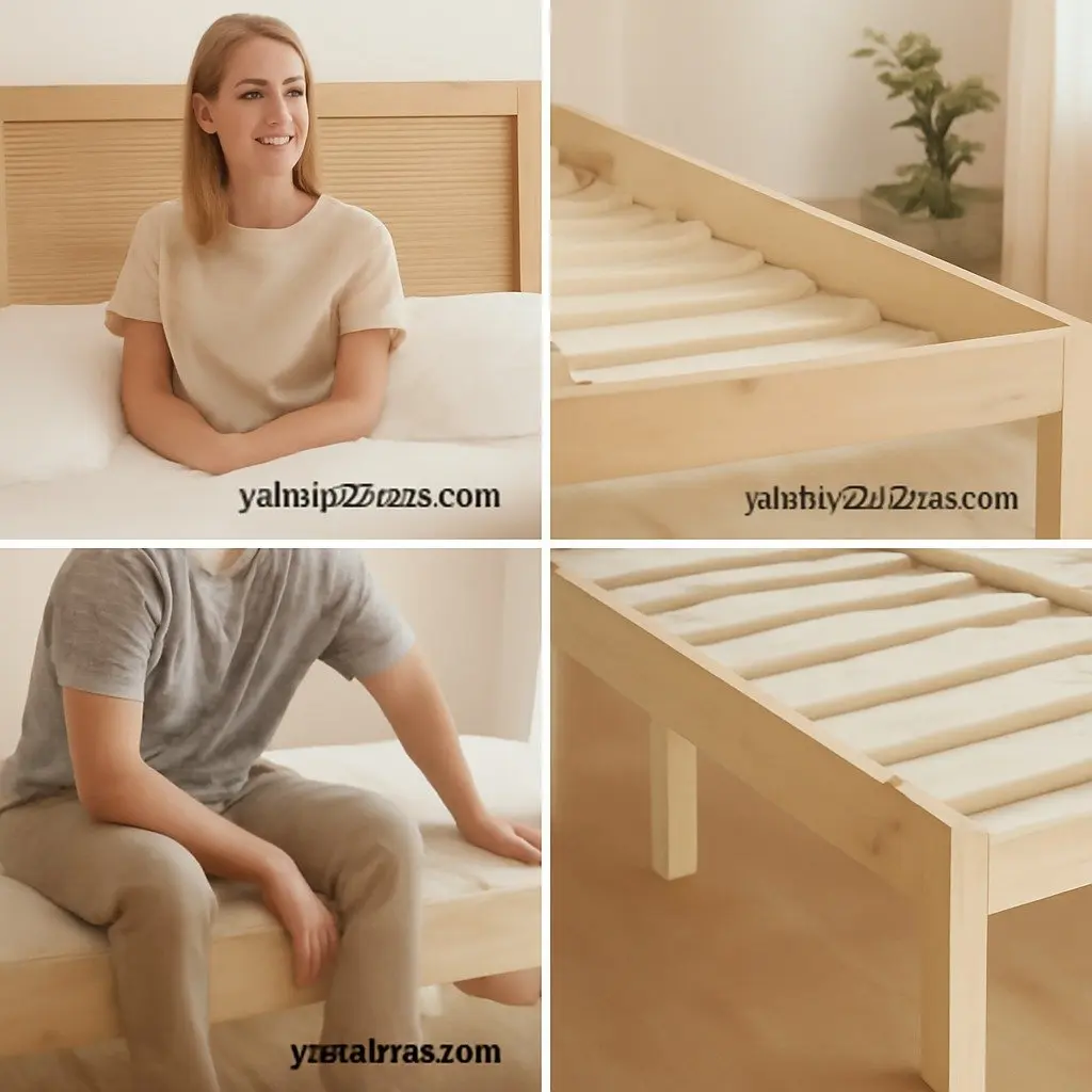 Queen Size Bed Frame for Bedroom with Rattan Headboard Wooden Base Pine Oak