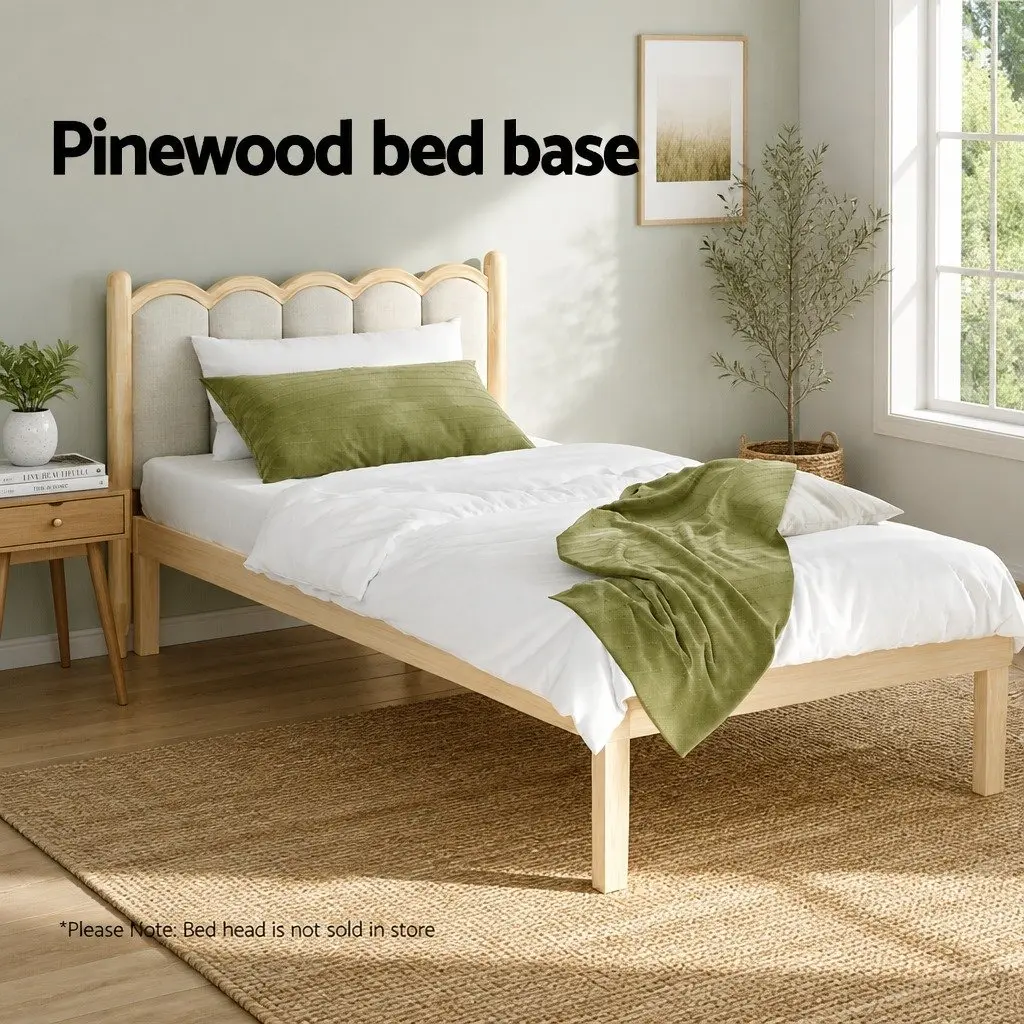 Single Bed Frame Wooden Base Pinewood Slatted Mattress Platform Easy Assembly