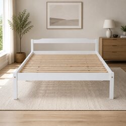 Double Bed Frame Specifications: Solid Pine, White Finish