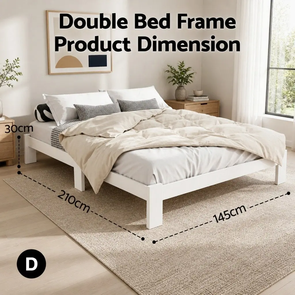 Double Bed Frame White Wooden Pine Bedroom Furniture with Under Bed Storage