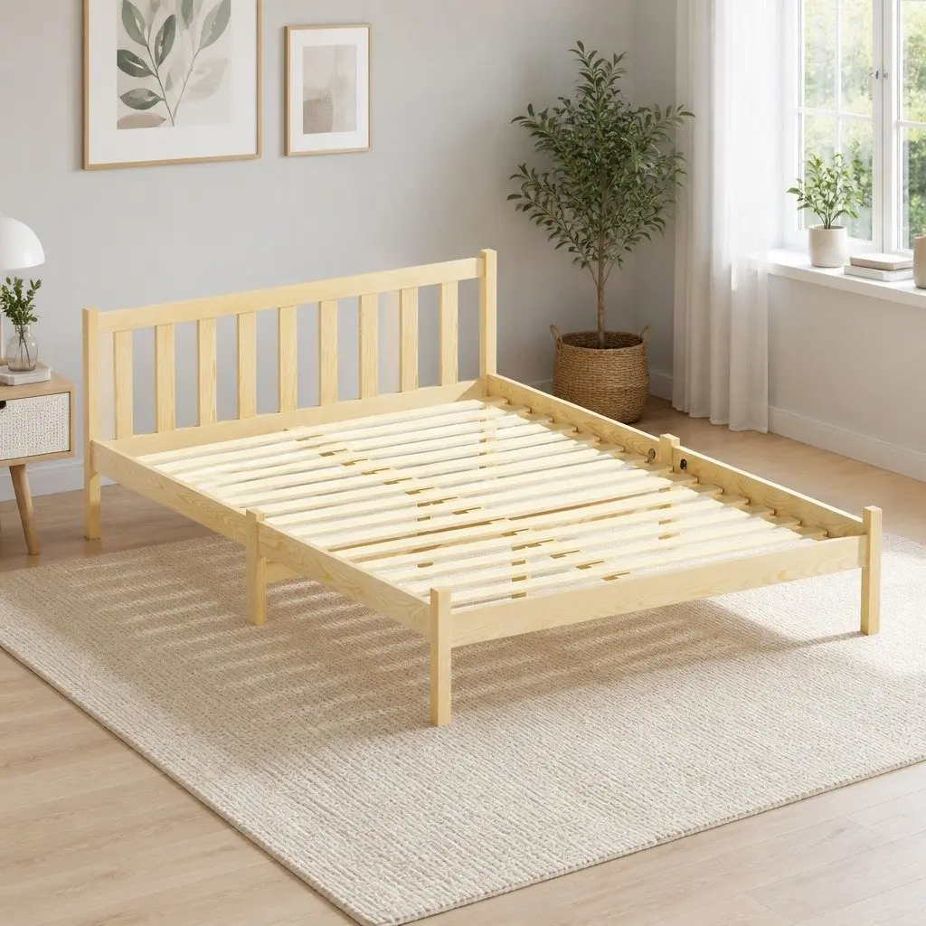Double Bed Frame Wooden Pine Oak Bedroom Furniture with Storage Space Sturdy