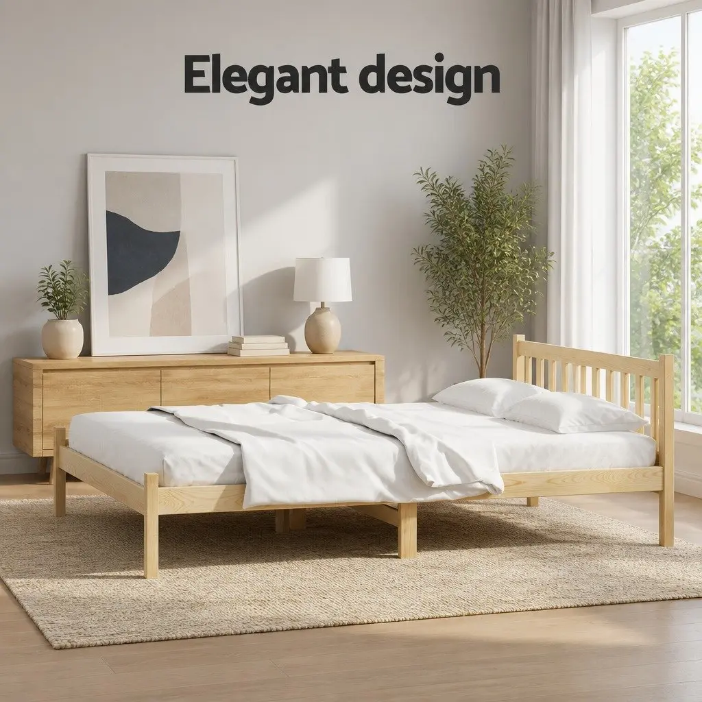 Double Bed Frame Wooden Pine Oak Bedroom Furniture with Storage Space Sturdy