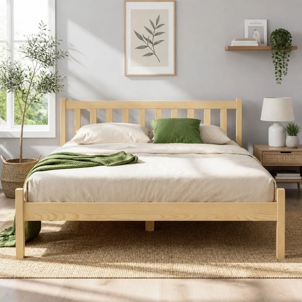 Double Bed Frame Wooden Pine Oak Bedroom Furniture with Storage Space Sturdy