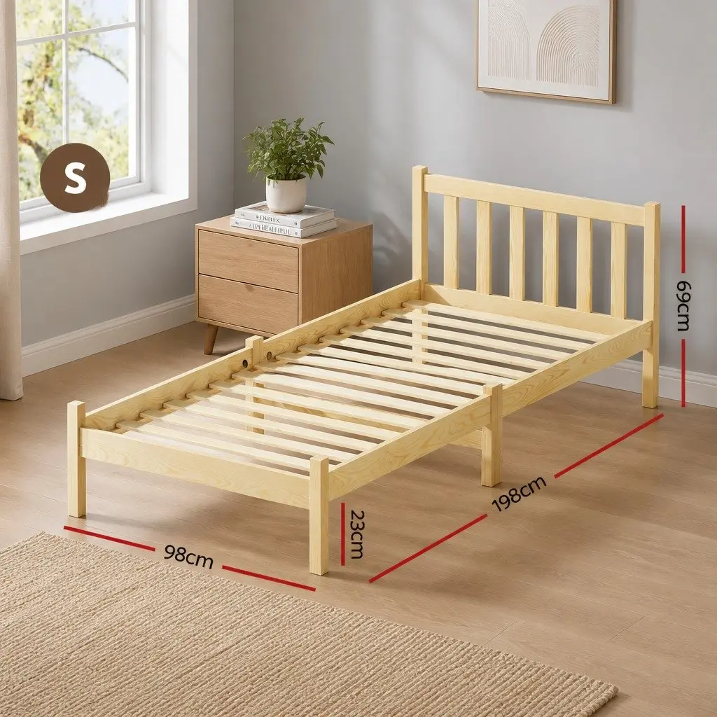 Single Bed Frame Wooden Pine Oak Bedroom Furniture with Storage 198cm x 98cm x 69cm