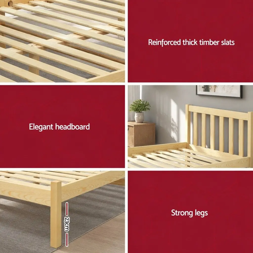 Single Bed Frame Wooden Pine Oak Bedroom Furniture with Storage 198cm x 98cm x 69cm