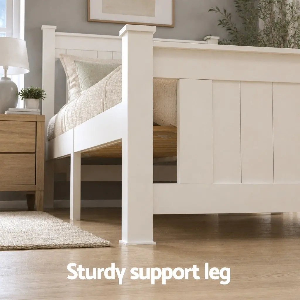 Double Bed Frame Wooden Platform White Storage Drawers Slat Base Australian