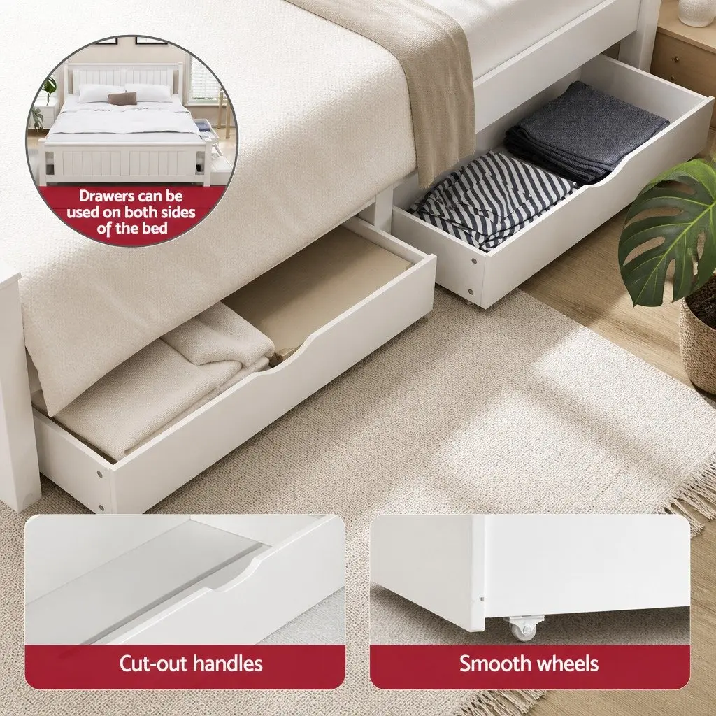 Queen Size Bed Frame Wooden Platform Storage Drawers White Bedroom Furniture