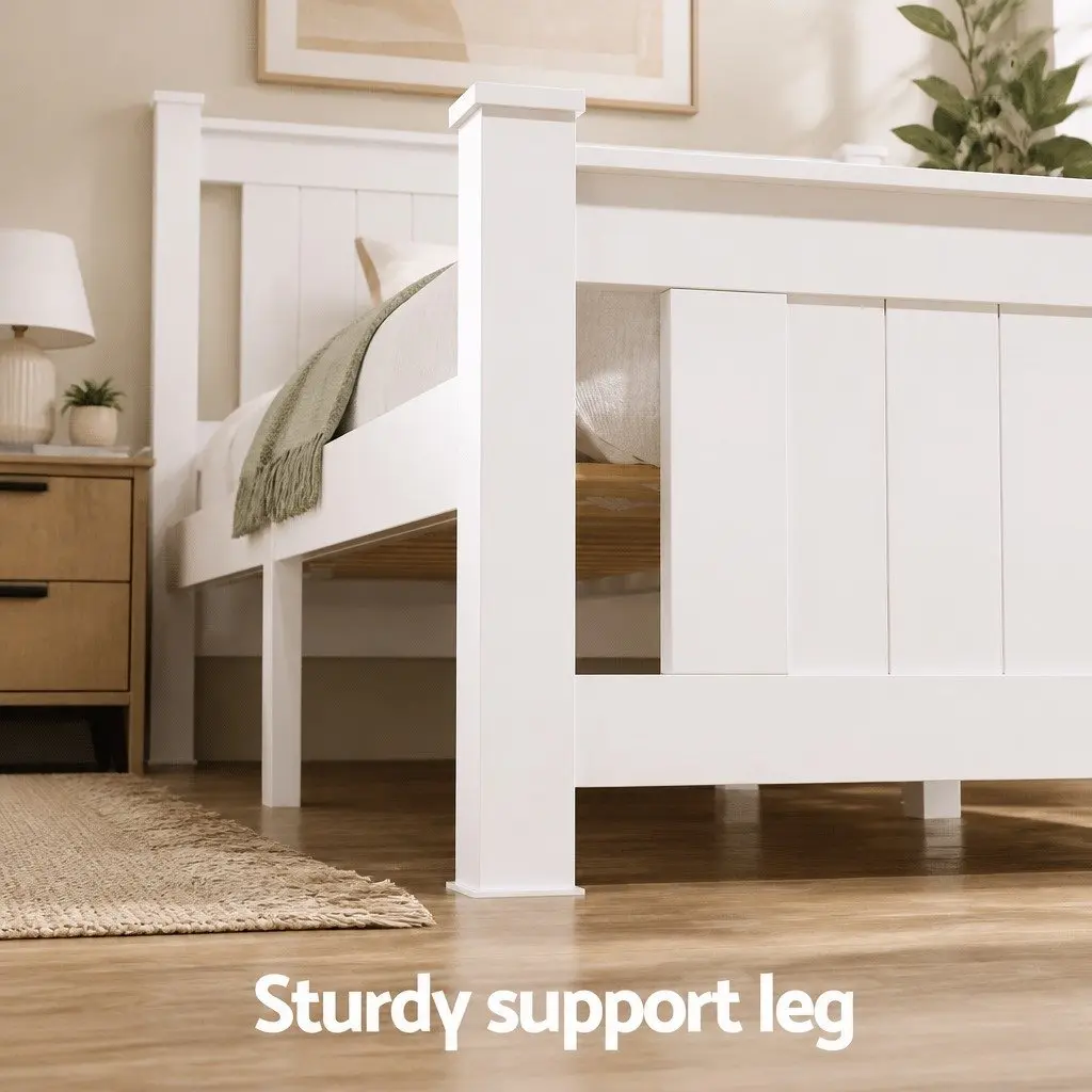 Queen Size Bed Frame Wooden Platform Storage Drawers White Bedroom Furniture