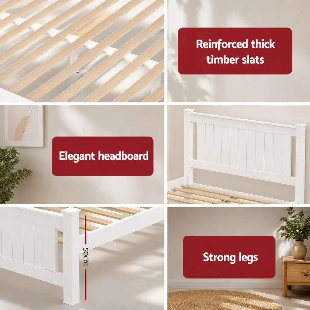 Queen Size Bed Frame Wooden Platform Storage Drawers White Bedroom Furniture